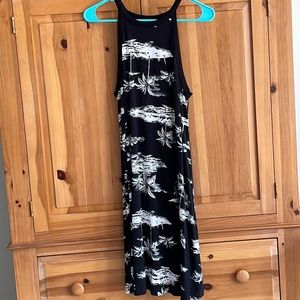 Black maxi dress, with white palm tree/ island designs